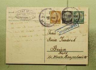 Dr Who 1938 Germany Uprated Postal Card To Czechoslovakia Wwii Censored E54199