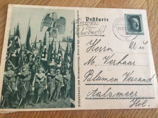Germany Saarbrucken 22.  11.  1937 Rare Hitler Postcard To Aalsmeer With Rear Stamp