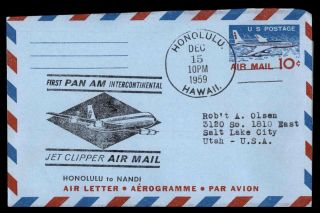 Mayfairstamps 1959 Us First Flight Honolulu To Nandi Fiji Pan Am Aerogramme Wwb4
