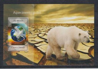 H705.  S.  Tome E Principe - Mnh - 2014 - Nature - Animals - Global Warming - Bl