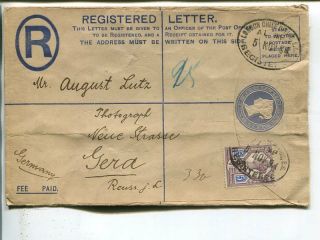 Great Britain Uprated Reg Cover To Germany 1894