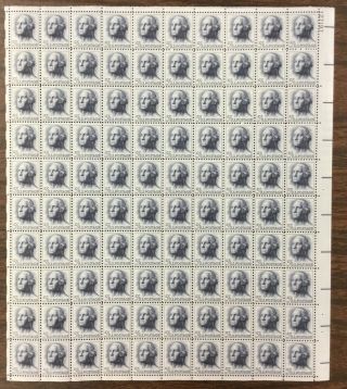 1213 George Washington.  5 Cent Sheet Of 100.  Issued In 1962.