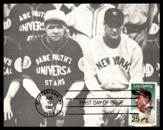 Mayfairstamps Us Fdc 1989 Babe Ruth And Lou Gehrig First Day Cover Wwb_32349