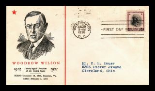 Dr Jim Stamps Us Woodrow Wilson President High Value Fdc Cover Scott 832