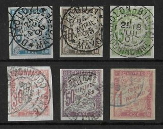French Colonies 1893 - 1908 Taxe Set Of 6 Stamps Imperf Vf Cancels