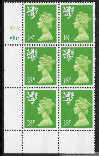 Gb/scotland 1971/98 18p Plate Block,  Sg Xsl24/s60,  Plate 11,  11.  Mnh