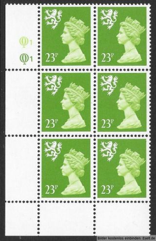 Gb/scotland 1971/98 23p Plate Block,  Sg Xsl45/s67,  Plate 1,  1.  Mnh