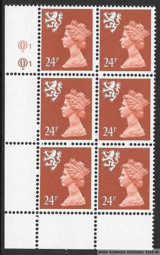 Gb/scotland 1971/98 24p Plate Block,  Sg Xsl47/s69,  Plate 1,  1.  Mnh