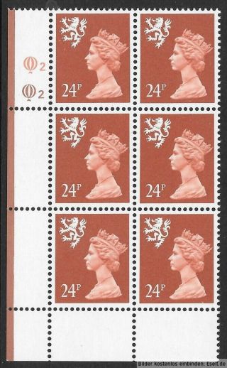 Gb/scotland 1971/98 24p Plate Block,  Sg Xsl47/s69,  Plate 2,  2.  Mnh