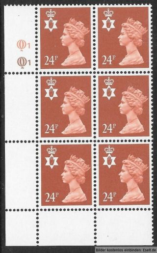 Gb/n.  Ireland 1971/00 24p Plate Block,  Sg Xnl41/ni57,  Plate 1,  1 Row 18.  Mnh