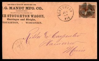 Wisconsin Stoughton Mandt Mfg Company June 22 1885 Ad Cover To Plainview Mn Arri