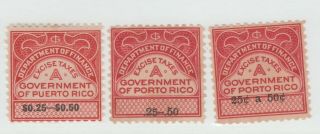 Puerto Rico Excise Revenue Fiscal Stamp 10 - 14 - 23 Different Type Varieties
