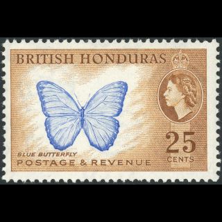 British Honduras 1953 - 62 25c Butterfly.  Sg 186.  Never Hinged.  (am594)