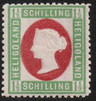 Heligoland 1873 Victoria 1,  1/2 Schilling Green & Rose Mh Vf