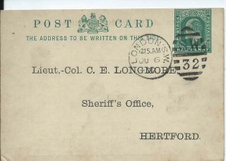 Gb 1902 1/2d Hartfordshire Militia P/s Card To Sheriff 