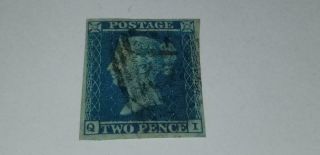 Antique Rare Great Britain 2 Pence Blue Stamp