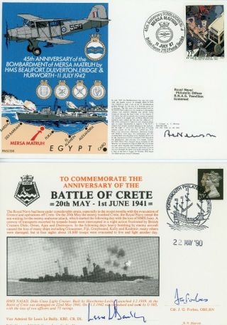 2 Rare Fdc - Royal Navy Ww2 - Mediterranean Actions - Signed Dso Dsc Admiral