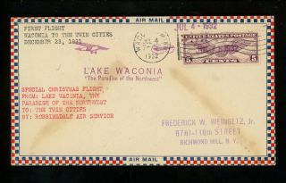 Us Postal History Airmail First Flight Waconia Wa To St.  Paul Mn 7/4/1932