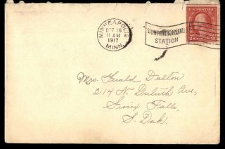 Mayfairstamps Us 1917 Minneapolis St Anthony Falls Station To Sioux Falls Sd Cov