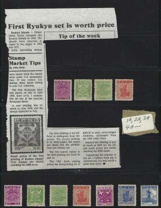 Japan Ryukyu Is.  1 - 7,  1a - 4a 1st & 2nd Print 1948 - 9 Og Nh Hi Value Rare Lot
