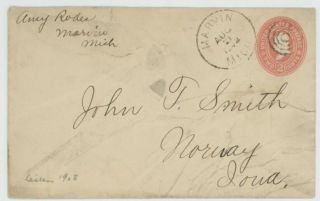Mr Fancy Cancel 2c Envelope Cover Marvin Mich 1902 Cds Dpo Sr/6 Rare 1901 - 1908