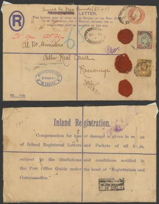 Gb 1905 - Registered Stationery London To Italy 31766/3