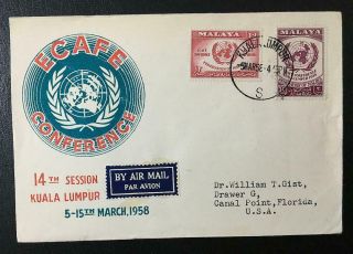 Malaya.  Malacca.  1958.  Ecafe Conference Air Mail Cachetted Fdc To Usa.