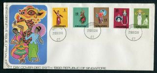 29.  12.  1968 Singapore Definitive Set 5 X Stamps To $1 On Fdc Singapore/c7 Cds Pmk