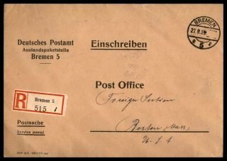 Mayfairstamps 1939 Germany Breman Registered Stampless To Us Boston Ma Cover Wwb