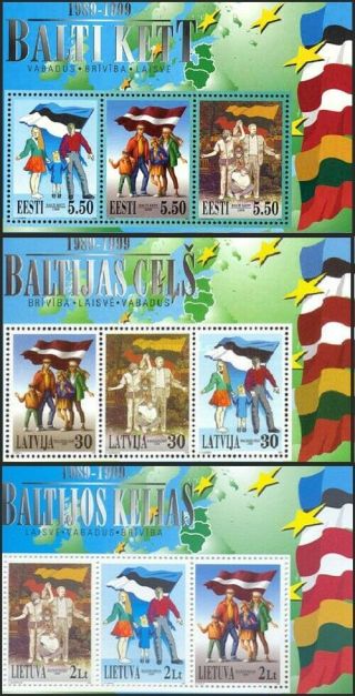 Stamp Of Estonia Latvia Lithuania 1999 - 10 Years Baltic Chain