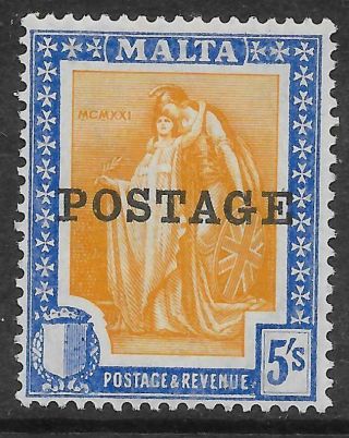 Malta Sg155 1926 5/= Orange - Yellow & Bright Ultramarine Mtd