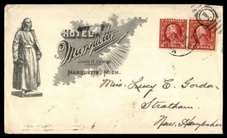 Michigan Marquette Hotel Marquette September 2 1912 Ad Cover To Stratham Nh Arri