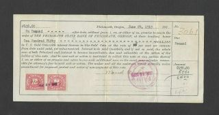 U.  S.  1919 Promissory Note,  Philomath State Bank,  Philomath,  Oregon W/ 2 Revenues