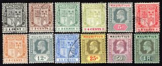 Mauritius 1910 Group Of 12 Stamps Gibbons 181 - 192 Mh/used Cv=41.  9£