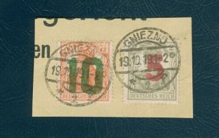 Poland 1919 Local Stamps Gniezno Fi.  71,  72 On Piece
