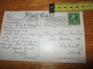 Us Stamp 1 Cent Green Line Washington On Postcard /perf.  10 Antique Vintage 1916