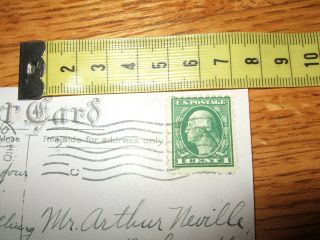 US STAMP 1 CENT green line WASHINGTON on postcard /perf.  10 antique vintage 1916 2