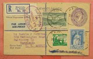 1950 Ireland H&g C17 Registered Letter Stationery Dublin Airmail To Usa