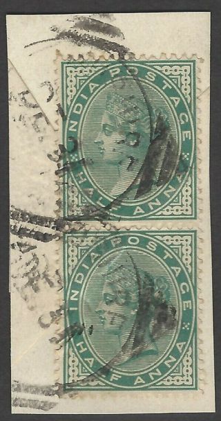 India In Bushire Qv 1/2a Pair On Piece