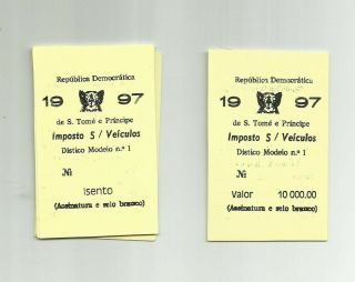 SÃo TomÉ E PrÍncipe Fiscal Car Tax 1997 Yellow Set Of 7