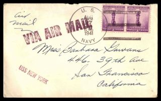 Mayfairstamps Us Naval 1941 Uss York Aug 27 To San Francisco Airmail Cover W