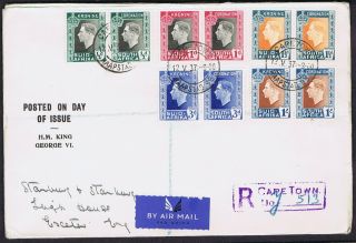 South Africa 1937 Coronation Set Of 5 Pairs On Registered Fdc Capetown Cds