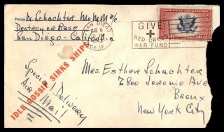Mayfairstamps Us 1943 San Diego Ca Red Cross Special Delivery Patriotic Cover Ww