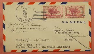 1936 Pilot Signed First Flight Nome Ak To Fairbanks Via Star Route 1