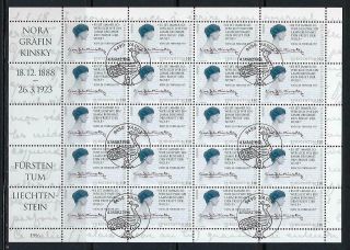 D9456 1996 Liechtenstein Full Sheet Of 20 Nurse Nora Kinsky Sc 1066 $25.  00