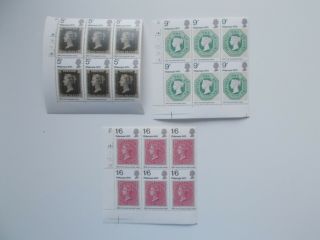 1970 Philympia Set Of 3 In Cylinder Blocks Of 6 All No Dot Cyls U/m