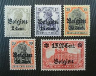 Belgium 1916 - 18 German Occupation Mh Surcharged Stamps Sc N10,  16,  18,  19 & 23