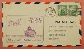 1929 First Flight Fam F6 - 15d San Juan Puerto Rico To Trinidad