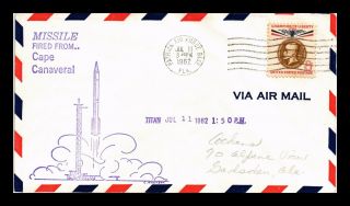 Dr Jim Stamps Us Titan Missile Fired Space Event Air Mail Cover Patrick Afb 1962