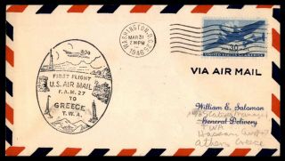 Mayfairstamps Washington Dc To Athens Greece 1946 First Flight Cover Wwa_44895